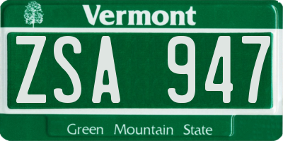 VT license plate ZSA947