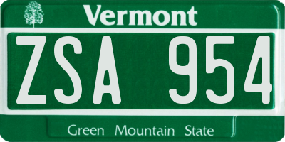VT license plate ZSA954