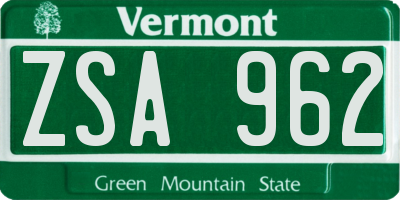 VT license plate ZSA962