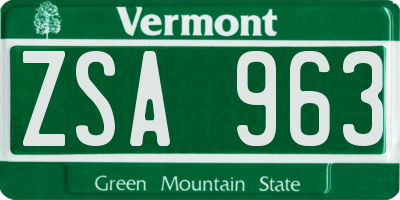 VT license plate ZSA963