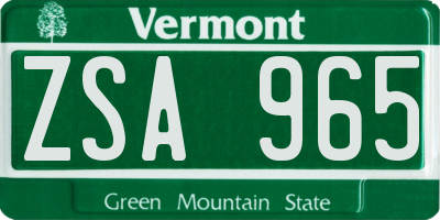 VT license plate ZSA965