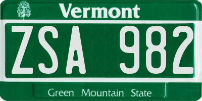 VT license plate ZSA982