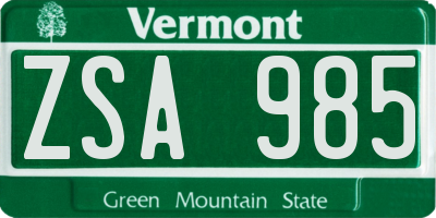 VT license plate ZSA985