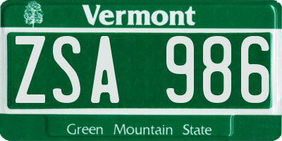 VT license plate ZSA986