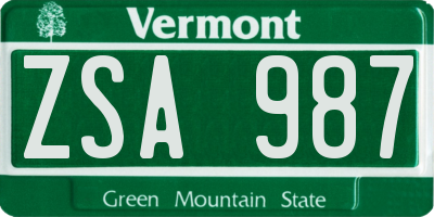 VT license plate ZSA987