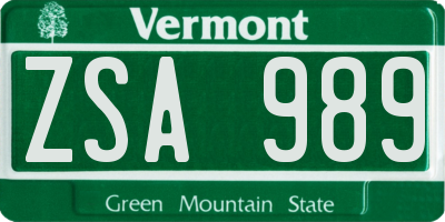 VT license plate ZSA989