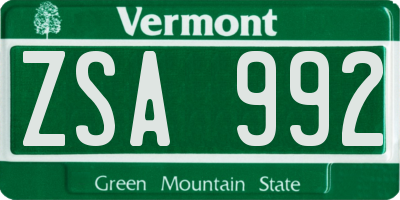 VT license plate ZSA992
