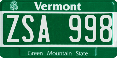 VT license plate ZSA998
