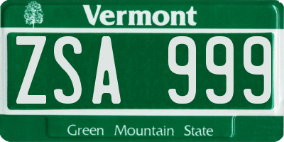 VT license plate ZSA999