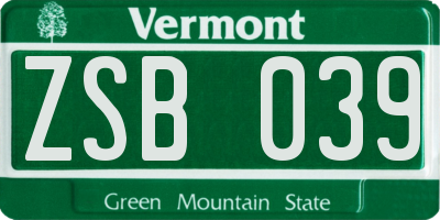 VT license plate ZSB039