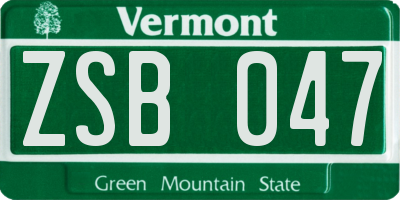 VT license plate ZSB047
