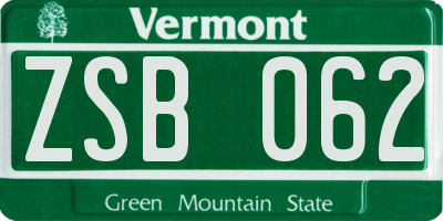 VT license plate ZSB062
