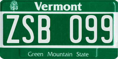 VT license plate ZSB099