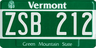 VT license plate ZSB212