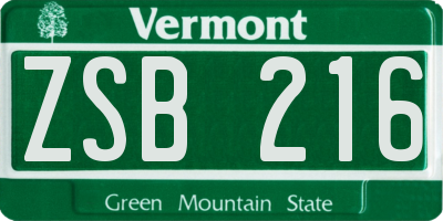 VT license plate ZSB216