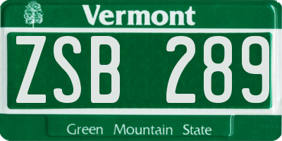 VT license plate ZSB289