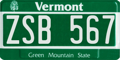 VT license plate ZSB567
