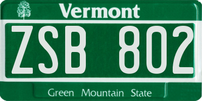 VT license plate ZSB802