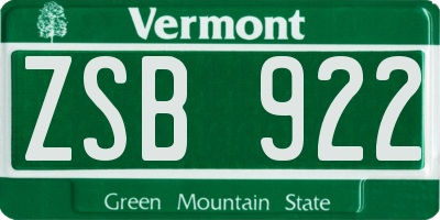 VT license plate ZSB922
