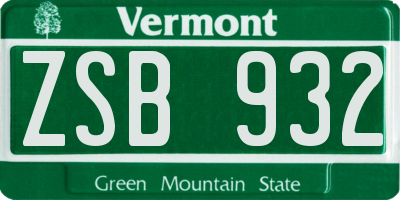 VT license plate ZSB932