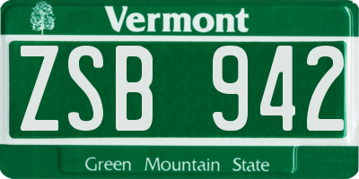 VT license plate ZSB942