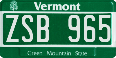 VT license plate ZSB965