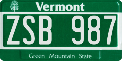 VT license plate ZSB987