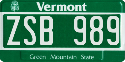 VT license plate ZSB989