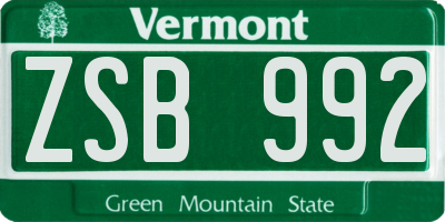 VT license plate ZSB992