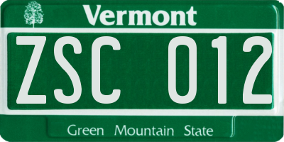 VT license plate ZSC012