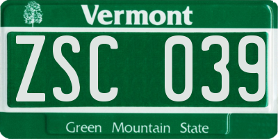 VT license plate ZSC039