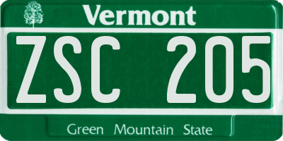 VT license plate ZSC205