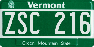 VT license plate ZSC216
