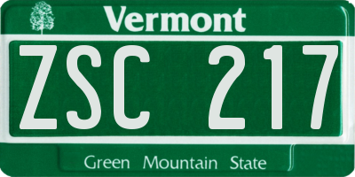 VT license plate ZSC217
