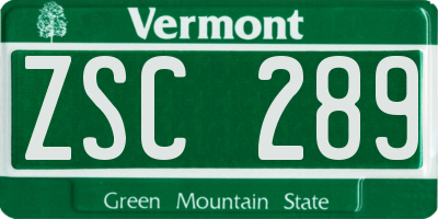 VT license plate ZSC289