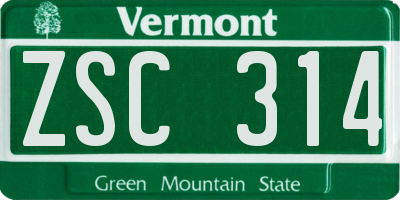 VT license plate ZSC314