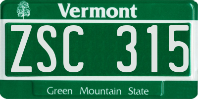 VT license plate ZSC315