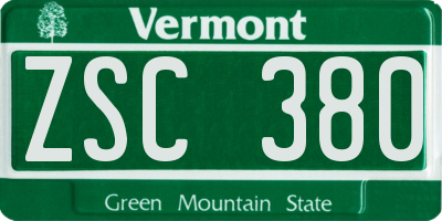 VT license plate ZSC380