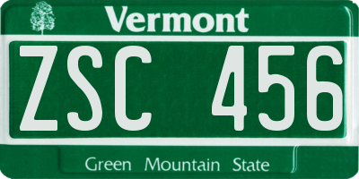 VT license plate ZSC456