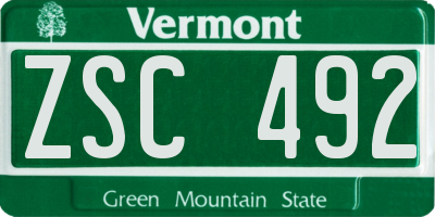 VT license plate ZSC492
