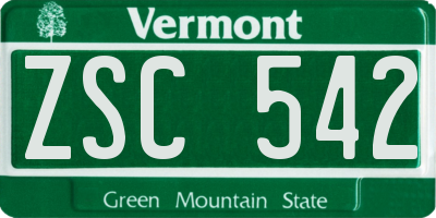 VT license plate ZSC542