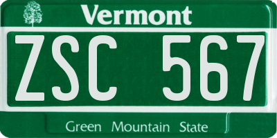 VT license plate ZSC567