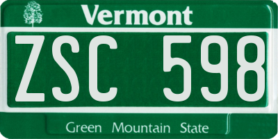VT license plate ZSC598