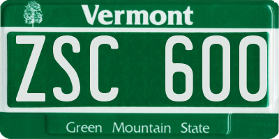 VT license plate ZSC600