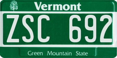 VT license plate ZSC692