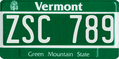 VT license plate ZSC789