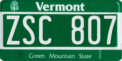 VT license plate ZSC807