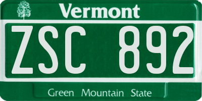 VT license plate ZSC892