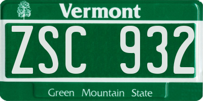VT license plate ZSC932