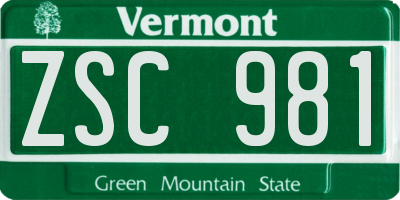 VT license plate ZSC981